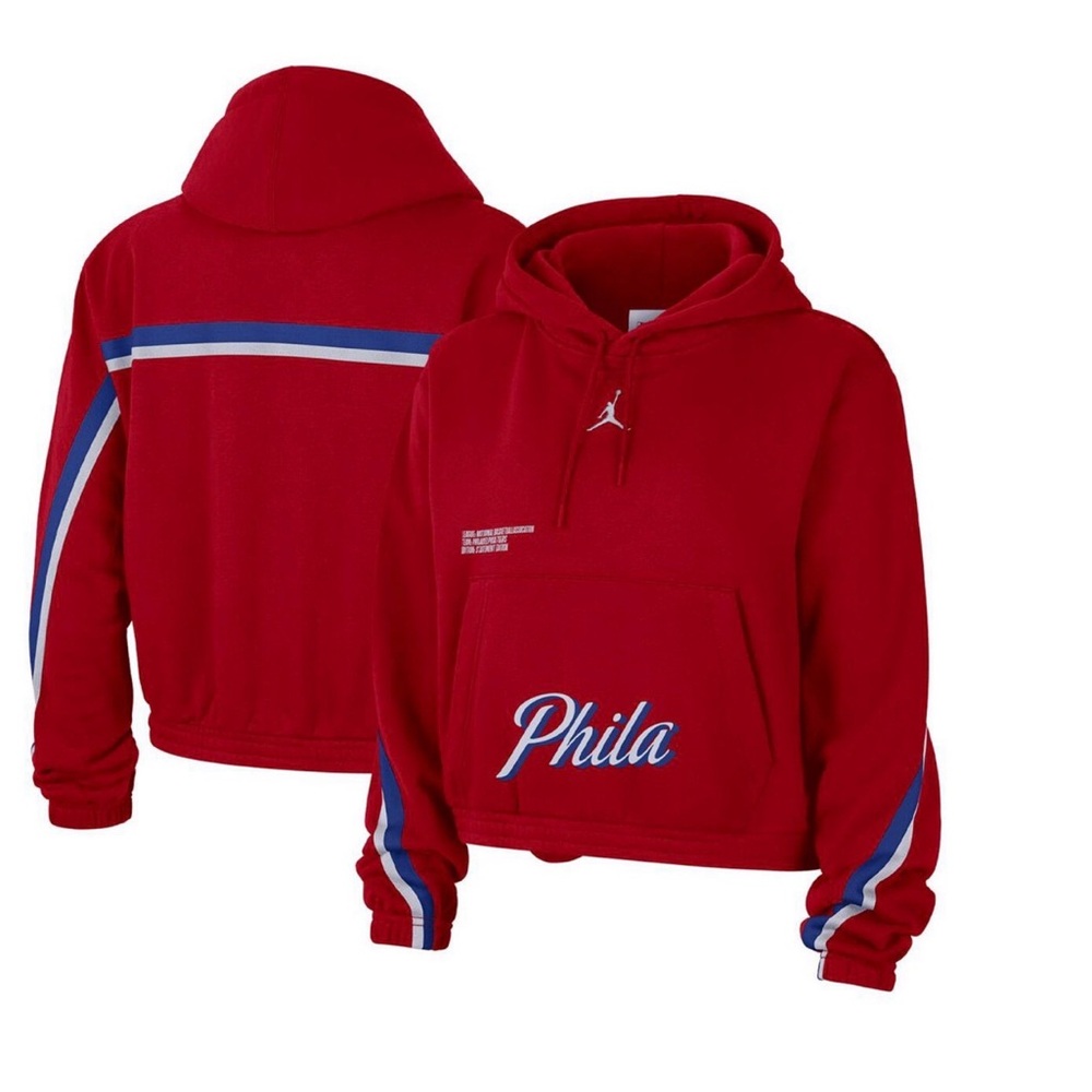 NWT Jordan Women's Red Philadelphia 76ers Courtside Hoodie, Size Large